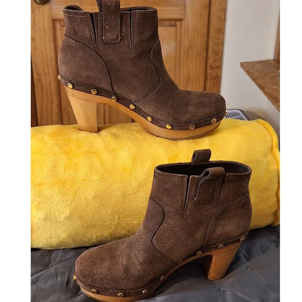 Tory Burch Brown Suede Clog Ankle Boots